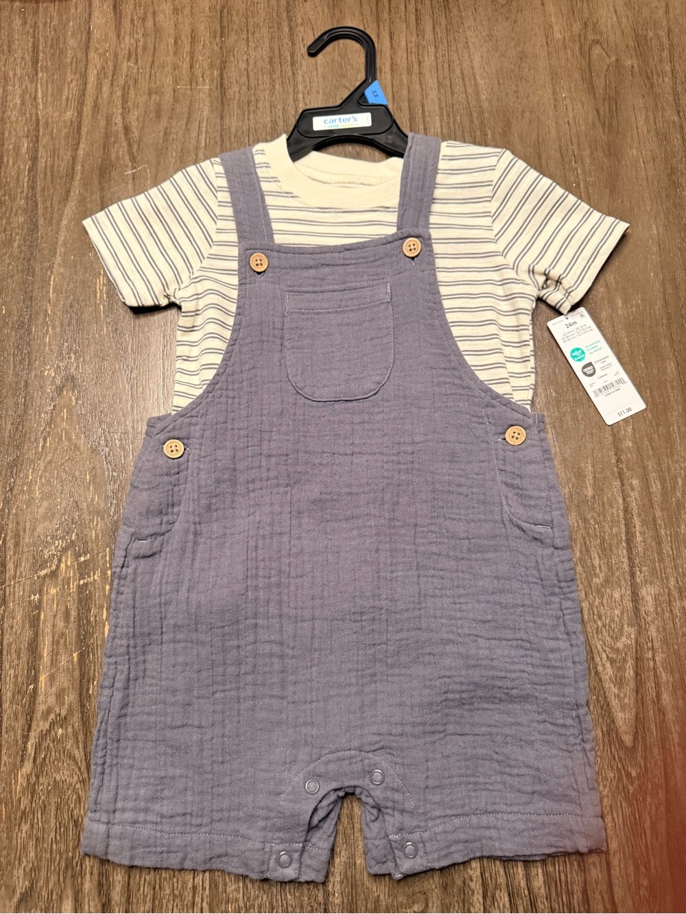 Carter's Lavender Muslin Overalls with Wooden Buttons